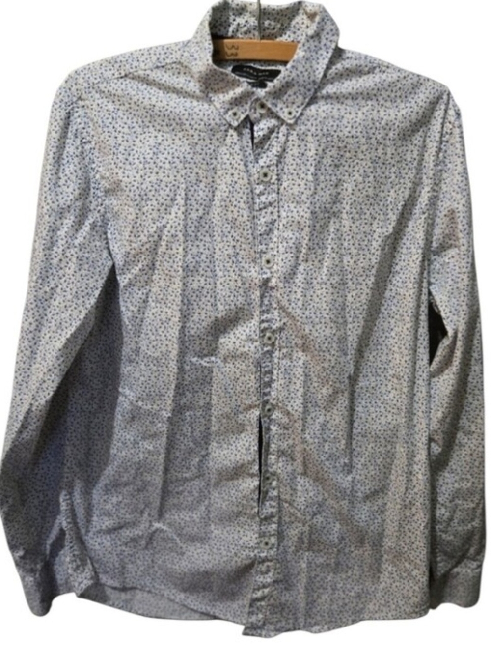 Zara Man Men’s Medium Slim Fit Blue Floral Print Button Up Shirt
